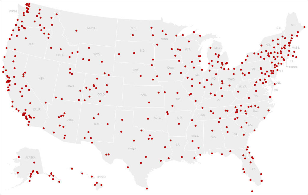 Tüntetések félezer amerikai városban (A New York Times térképe)