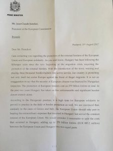 Orbán Viktor pénz- és szolidaritáskérő levele az Európai Bizottsághoz (HVG-fotó, 1. oldal)