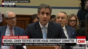 Michael Cohen a Képviselőház Ellenőrző és Reformbizottsága előtt tanúskodik. Washington, 2019. február 27. (CNN képernyőfotó)