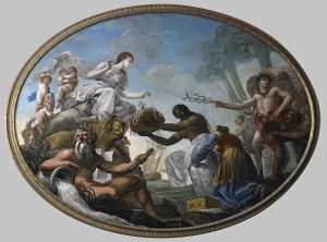 A Kelet felajánlja kincseit Britanniának: Roma Spiridone festménye, 1778 (Reprodukció: Wikipedia)
