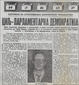Az újvidéki Dnevnik 1989. november 26-án megjelent interjúja dr. Várady Tiborral, az UJDI jelöltjével az első szerbiai többpárti parlamenti választások előtt