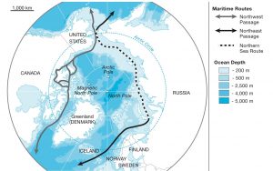 Északi hajózási utak: Szaggatott vonallal a nagy lehetőség (Térkép: Regards sur la Terre)