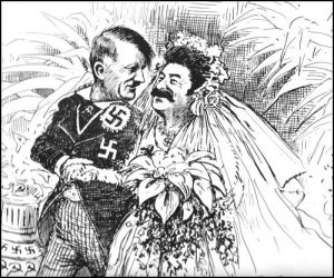 Amerikai karikatúra Hitler és Sztálin 1939-es „érdekházasságáról"