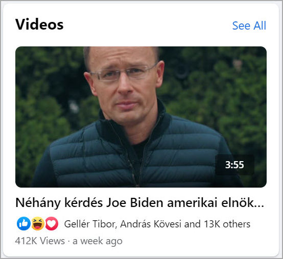 Szijjártó Péter magyar külügyminiszter videokirohanása Joe Biden ellen (Facebook)